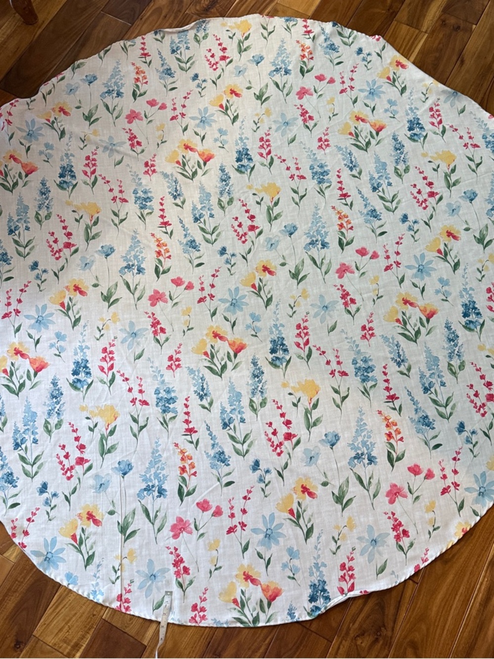 Tabitha Webb Floral Round Tablecloth in White with Blue, Pink & Yellow Blooms